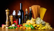 Mediterranean Cuisine Food with Wine and Pasta