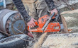 © volf anders - man cutting trees using an electrical chainsaw and professional tools