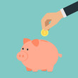 © G7 Stock - Vector saving money concept,hand put coin into piggy bank