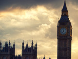Fototapeta Big Ben - Close up of Big Ben clock tower in London on a dark cloudy day