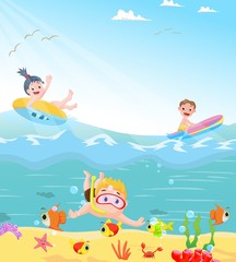 funny kids swimming theme