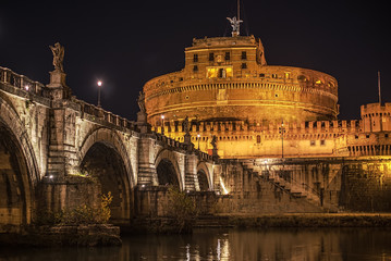 Fototapete - Rome, Italy:  Castle of the Holy Angel at night