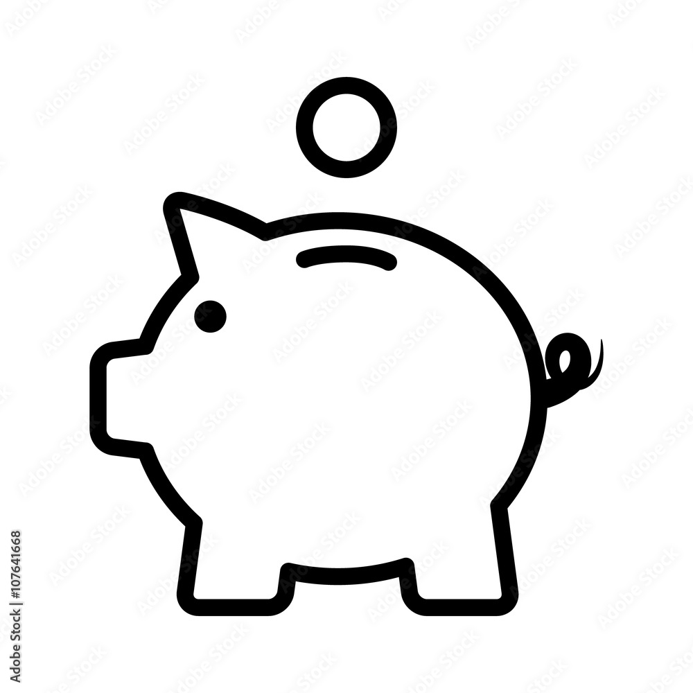 Piggy bank / piggybank with coin line art icon for apps and websites ...