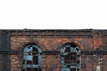 Municipal Slaughterhouse (Mestska Jatka), Ostrava, Czech Republic. Former Beautiful Industrial Building, Now Abandoned Brownfield Area - Detail Of Broken Windows And Red Brick Facade
