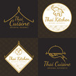 Set of golden color Thai food logo, badges, banners, emblem for asian food restaurant with thai pattern. Vector illustration.