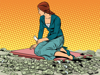 Wall Mural - businesswoman mermaid sitting on money