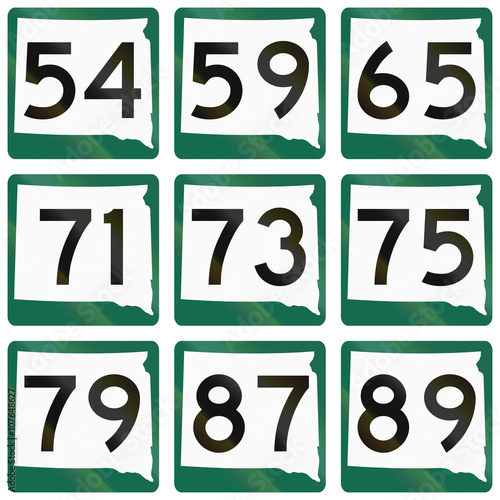 Poster Collection of South Dakota Route shields used in the United States