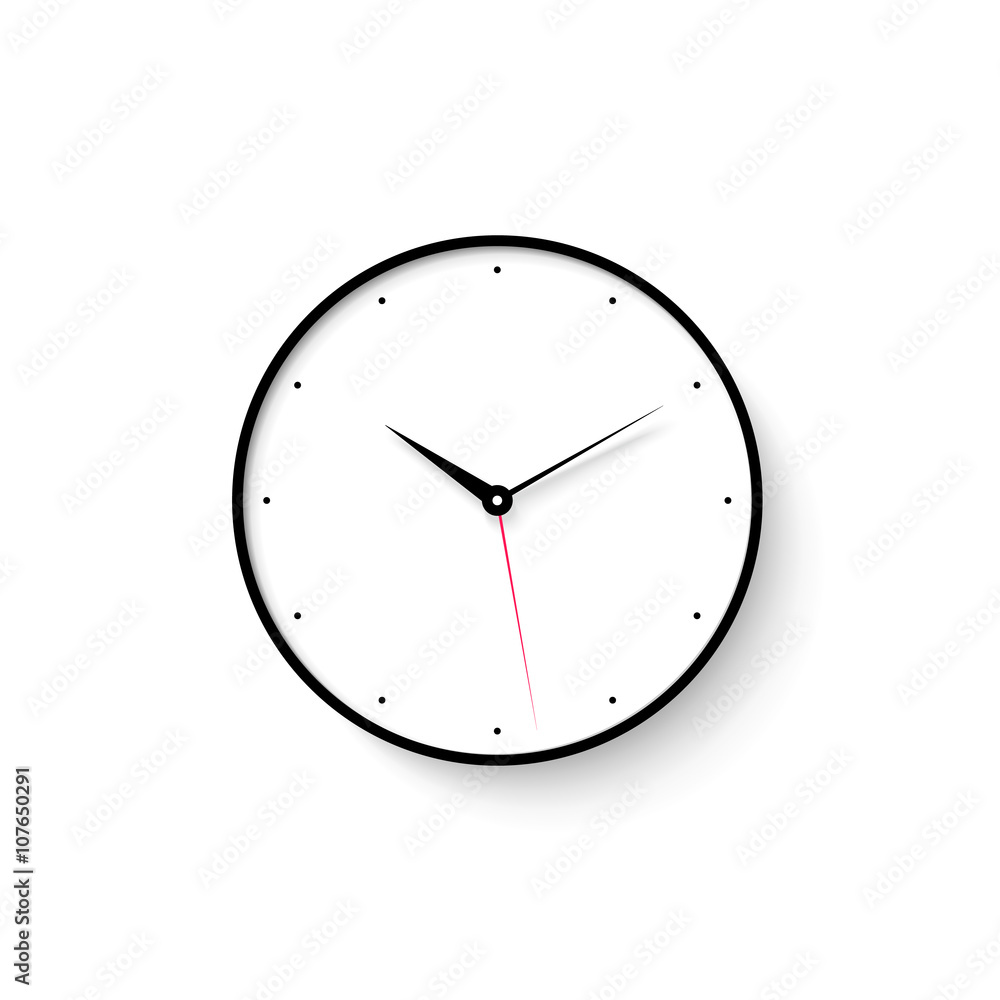 Icon of white clock face with shadow on wall background. Vector ...
