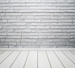 Sticker - white room interior with brick wall and wood floor