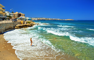 Mediterranean coast of the Crete island, Chersonissos, Greece.