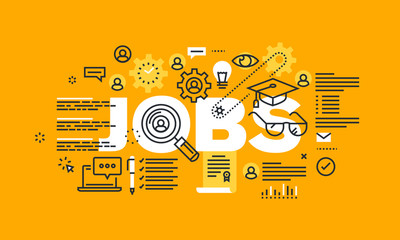 Wall Mural - thin line flat design banner for jobs web page, job opportunities, human resources, online jobs, fre