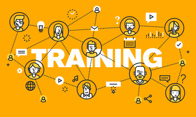 Wall Mural - thin line flat design banner for training web page, online education, courses, networking, video tut