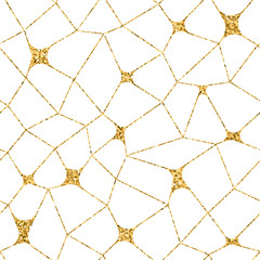 Wall Mural - Mosaic geometric seamless pattern 3D. Gold glitter white template. Abstract texture Golden luxury prints. Retro vintage decoration. Design for template wallpaper, wrapping, textile Vector Illustration