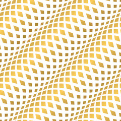 Wall Mural - golden waves seamless pattern. gold glitter and white template. abstract foil texture. retro fashion