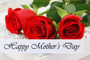 Wall Mural - Happy Mother's day card with red roses
