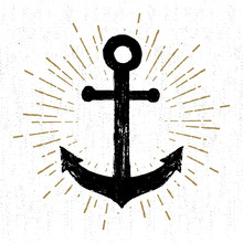 Hand Drawn Vintage Icon With A Textured Anchor Vector Illustration.