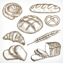 Bread Sketches, Hand Drawing, Vector Set