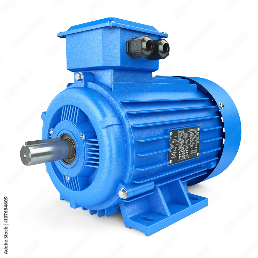 Blue electric industrial motor. Isolated on white background 3d Stock ...