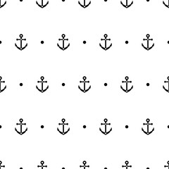 Anchor dot in black and white seamless pattern, vector