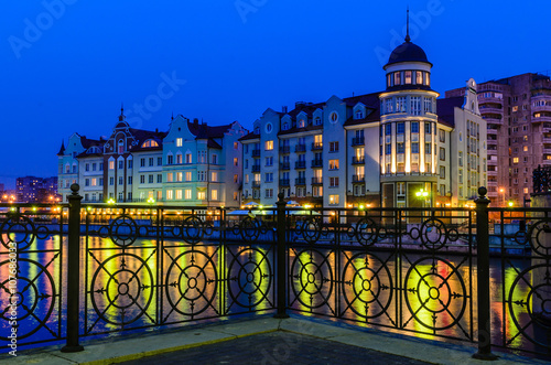 Fotomural Ethnographic and trade center, embankment of the Fishing Village, night view, Kaliningrad, Russia