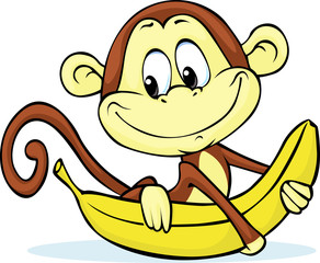 Poster - cute monkey hold banana - vector illustration