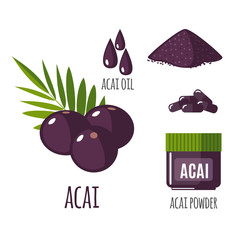 Wall Mural - Superfood acai berry set in flat style.