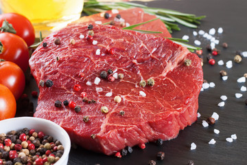 raw steak with spice