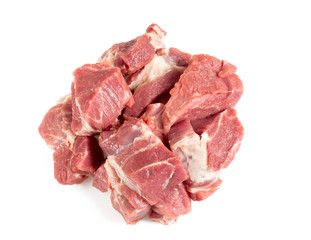 Poster - raw pork neck meat cut in pieces isolated on white