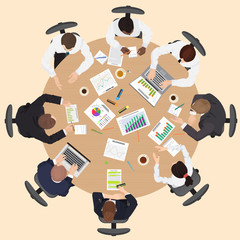 Aufkleber - Corporate Business management teamwork meeting and brainstorming concept. Round table in top point of view