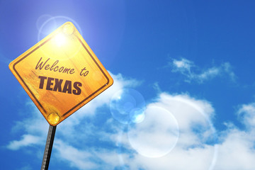 Wall Mural - Yellow road sign with a blue sky and white clouds: Welcome to te