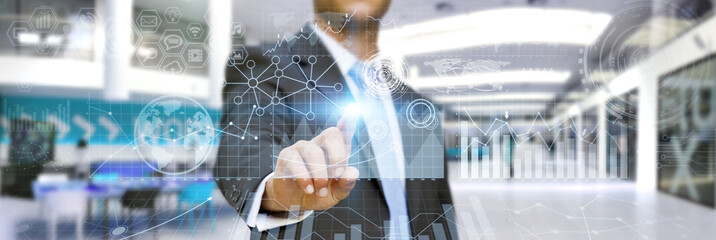 Aufkleber - Businessman using digital tactile screen with charts