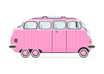 Canvas Print - Funny cartoon minivan on a white background. Flat vector