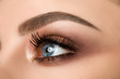 Close-up of woman eye with beautiful brown smokey eyes makeup