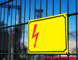 Power station. Warning sign at the entrance. High voltage