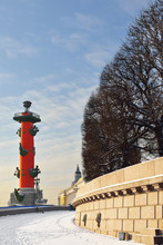Rostral Column (1811) On Embankment Of Neva River, Saint Petersburg