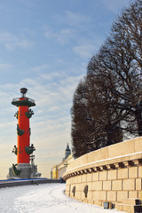 Rostral column (1811) on embankment of Neva river, Saint Petersburg