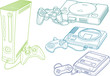 Consoles in line art style for print or web design
