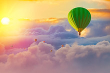 Colorful Hot Air Balloons With Cloudy Sunrise Background