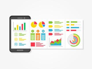 mobile presentation vector illustration. presentation app with charts, diagrams creative concept. bu