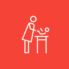 Sticker - Mother taking care of baby line icon.