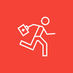 Sticker - Paramedic running with first aid kit line icon