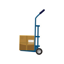 Hand Truck With Box Icon, Cartoon Style