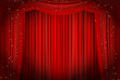 Open red curtains with glitter opera or theater background