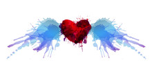 Heart With Wings Made Of Colorful Grunge Splashes