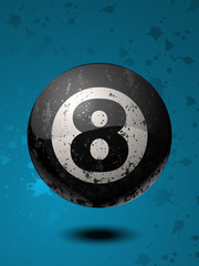 Grunge Billiard Ball on a Blue Background, Vector Illustration.