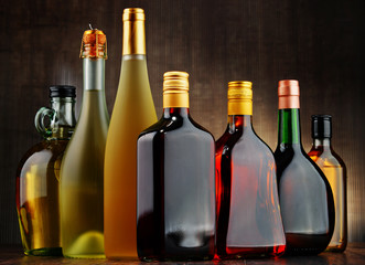 Wall Mural - Bottles of assorted alcoholic beverages