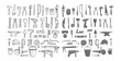 Construction tool collection. Doodles. Isolated.