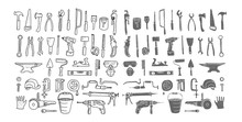 Construction Tool Collection. Doodles. Isolated.