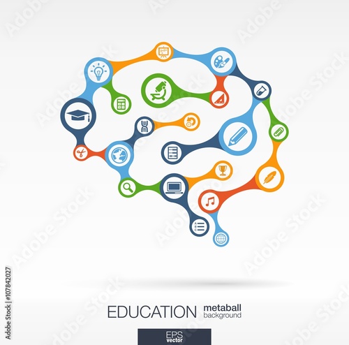 Fotografía Abstract education background with connected metaball and integrated circles