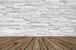 white brick stone wall with perspective old vintage wood background
